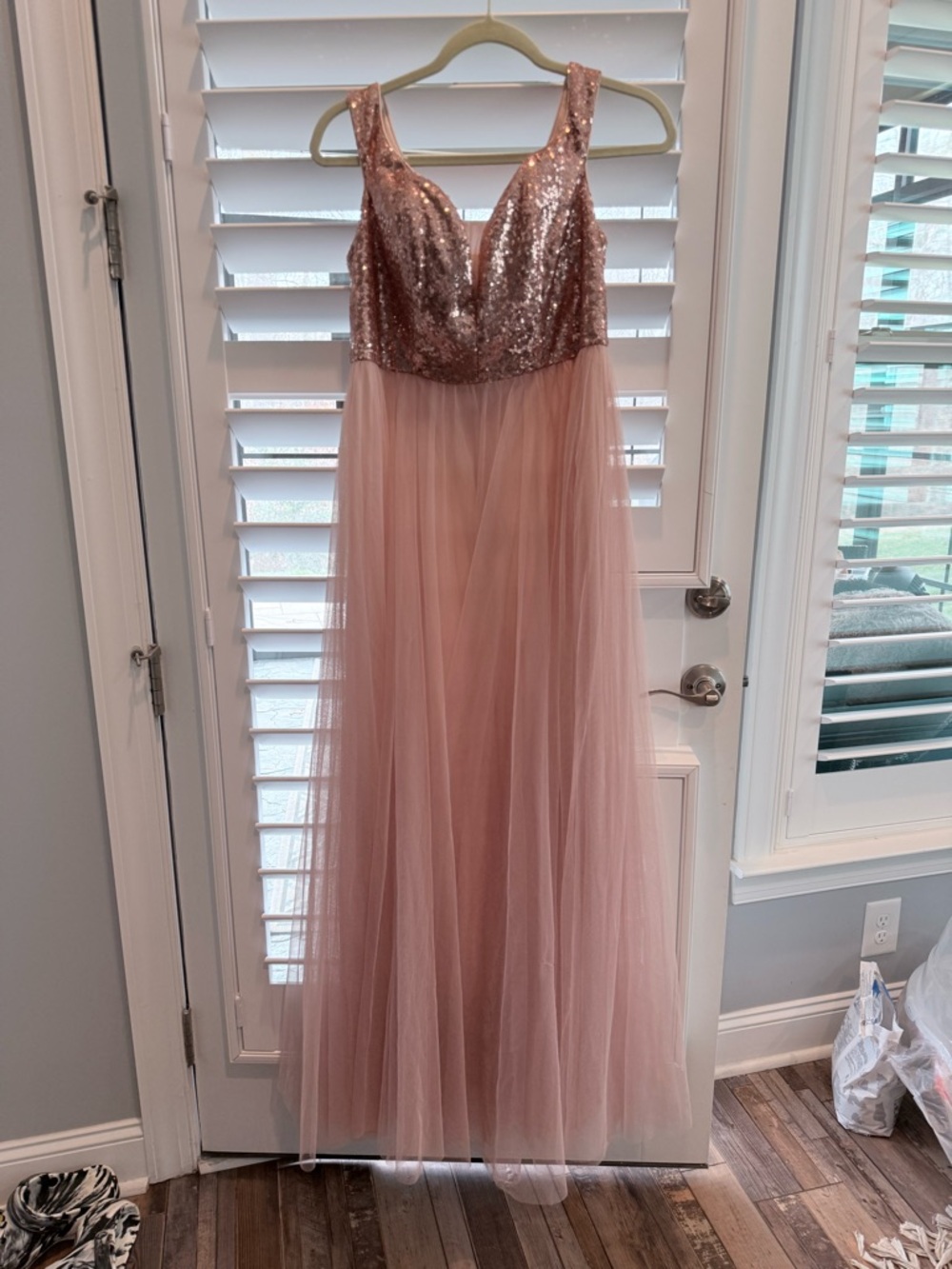 Ever Pretty Blush Pink Sequin Bodice Pink Tulle A-Line Gown NWOT